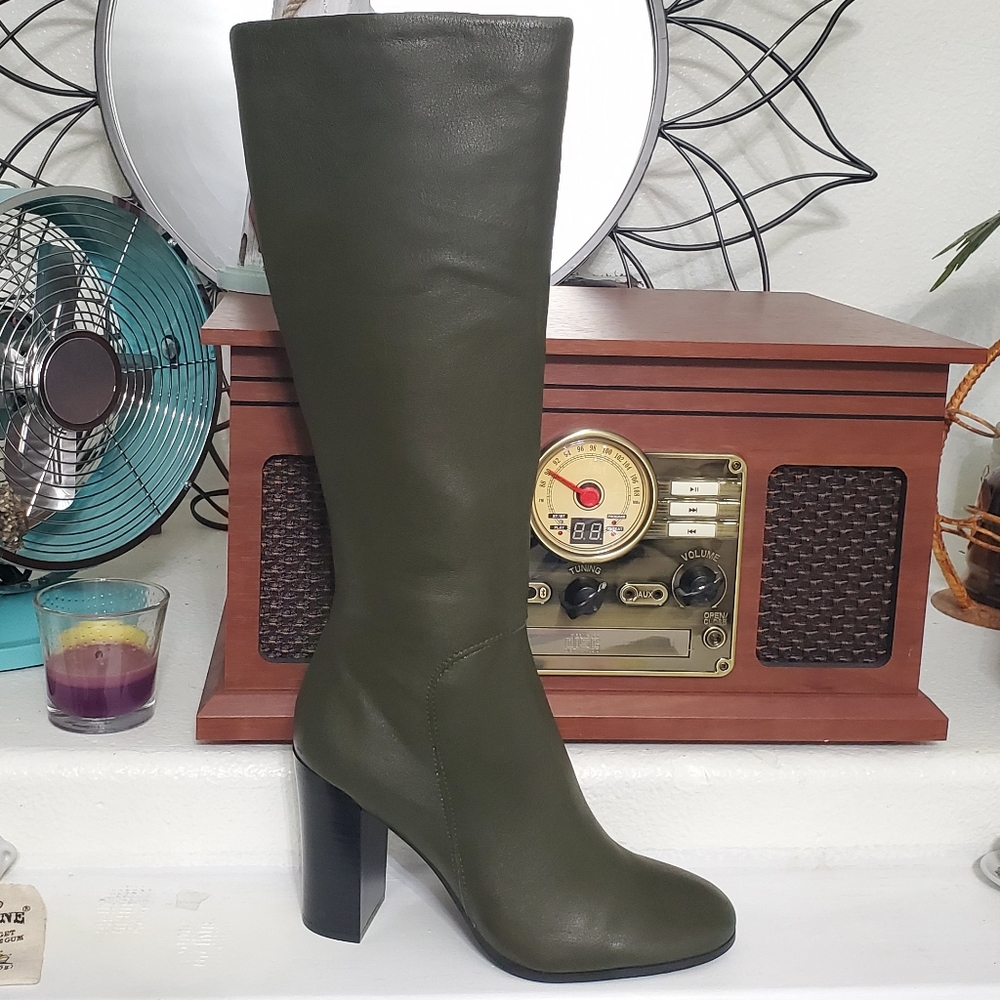Kenneth Cole Olive Green Over-the-Knee Block Heel Boots